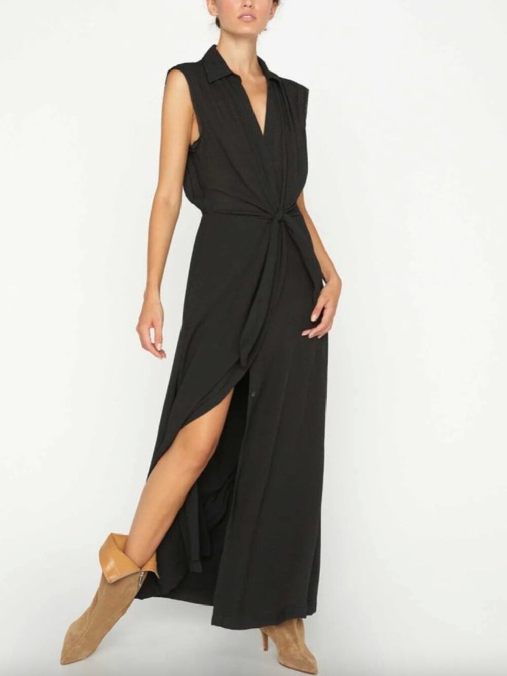 $428 Brochu Walker Black Textured Collared Madsen Dress size Small